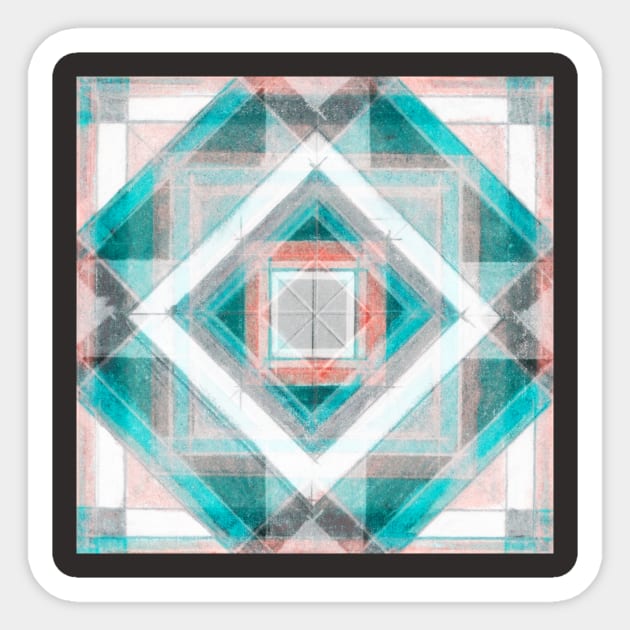 Hand Made Edited Pencil Geometry in Light Turquise on Asphalt Sticker by Ocztos Design